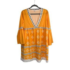 Yellow Crotchet Trimmed Bathing suit coverup